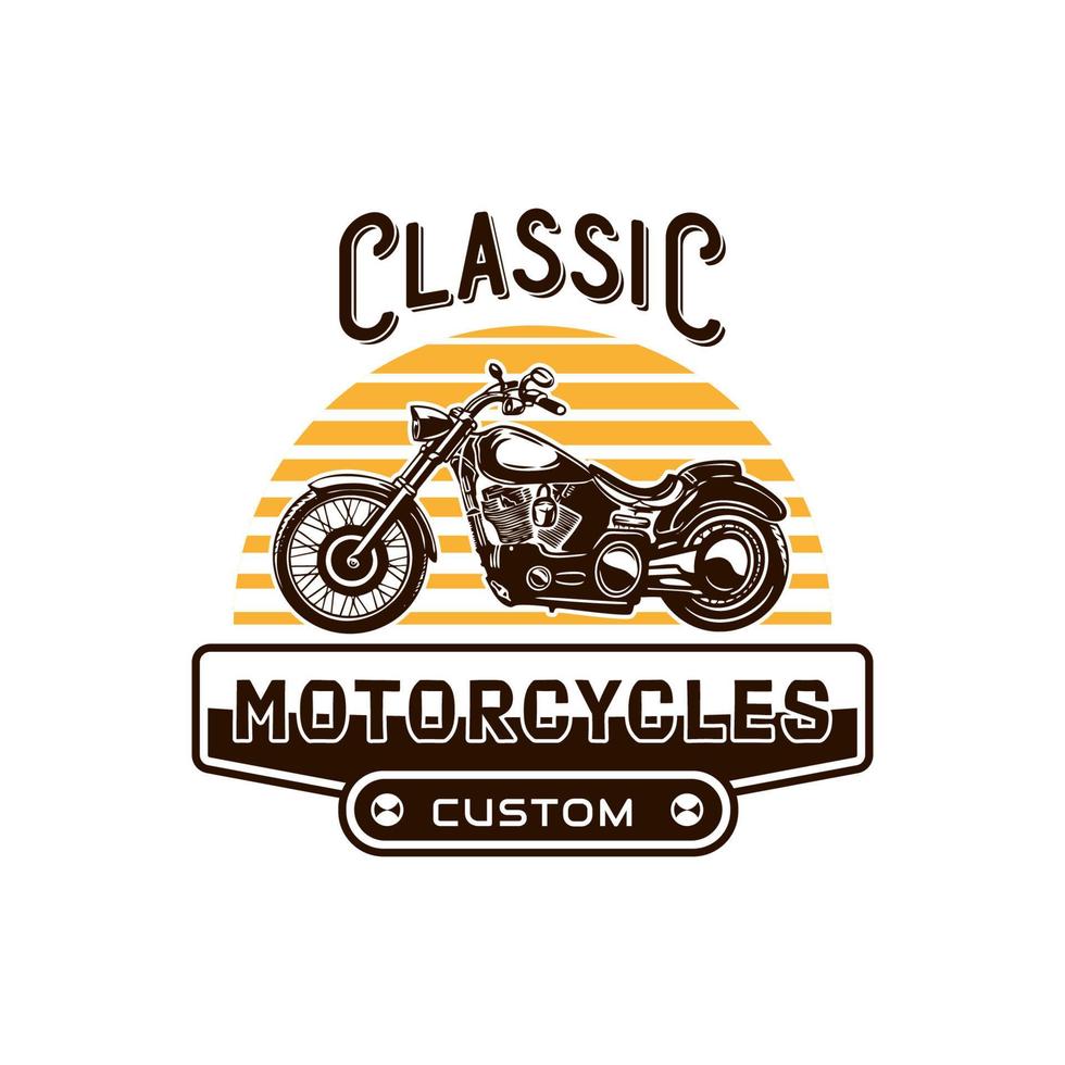 etiqueta de motocicleta personalizada em estilo vintage com inscrição e moto com modelo de design de logotipo de ilustração vetorial isolado de fundo branco vetor