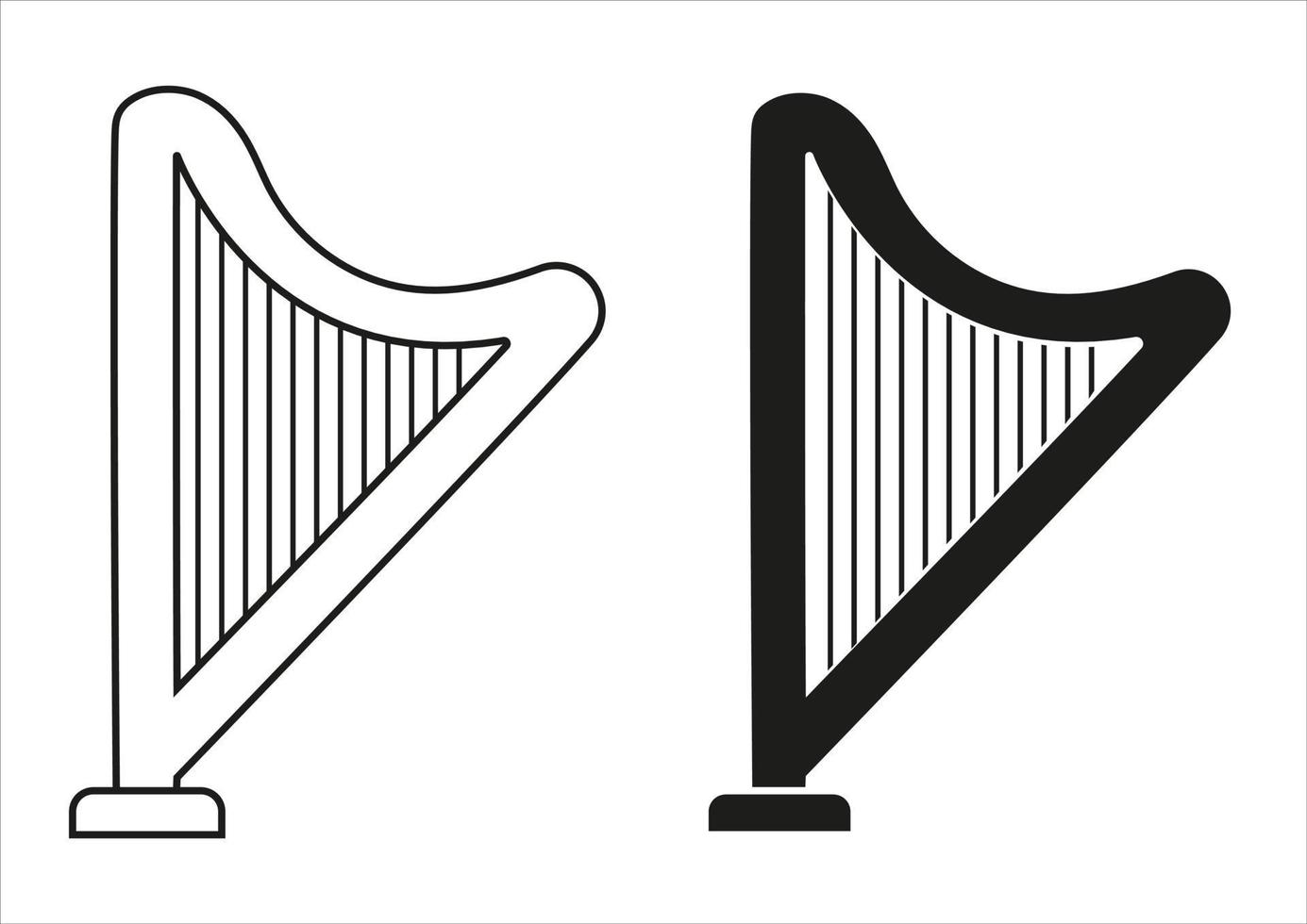 vetor de design plano de ícone de harpa preto e branco