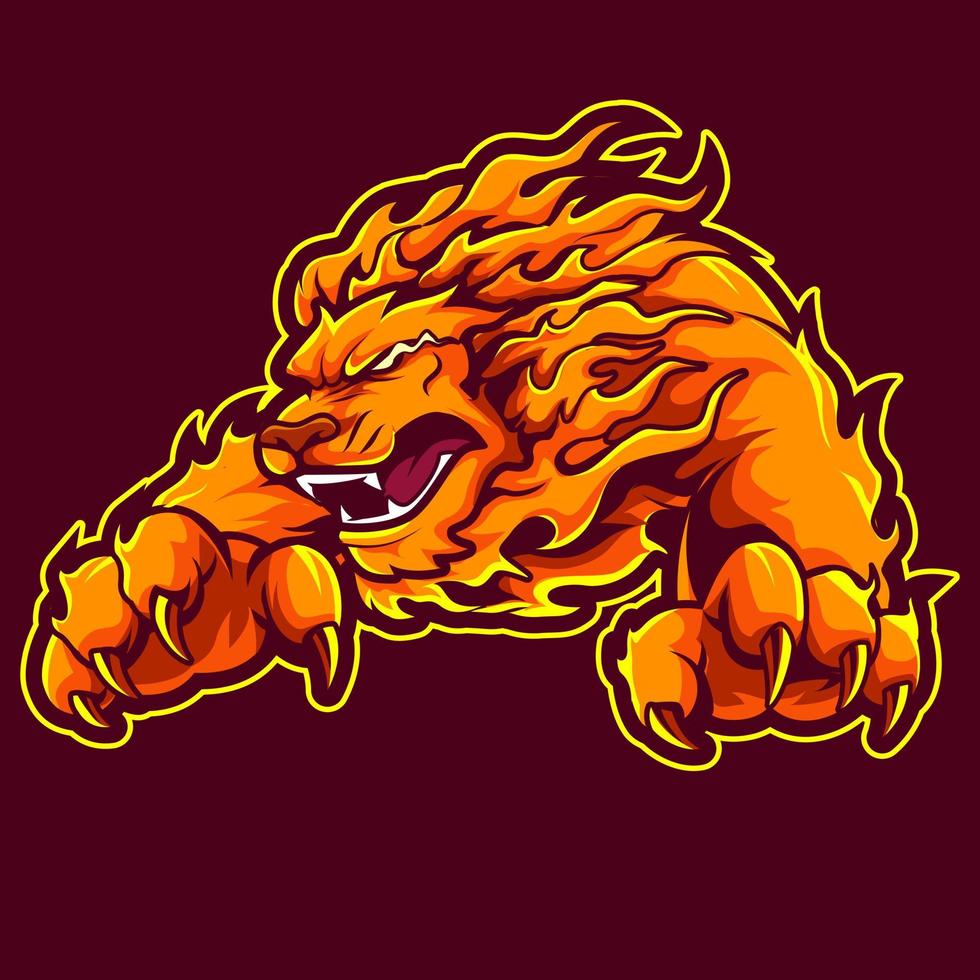 cabeça de leão chama calor fogo queimando esports esporte fera mascote modelo de design de logotipo vetor