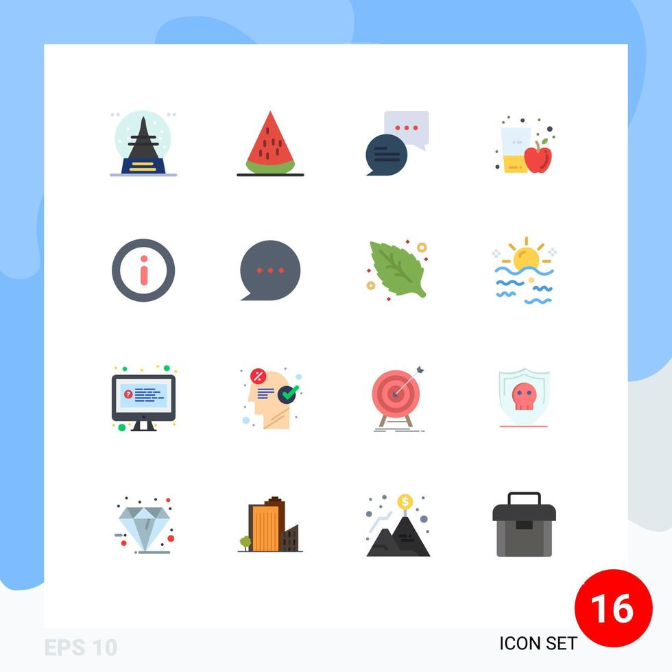 grupo de 16 sinais e símbolos de cores planas para informações de vidro bebida saudável apple pacote editável de elementos de design de vetores criativos