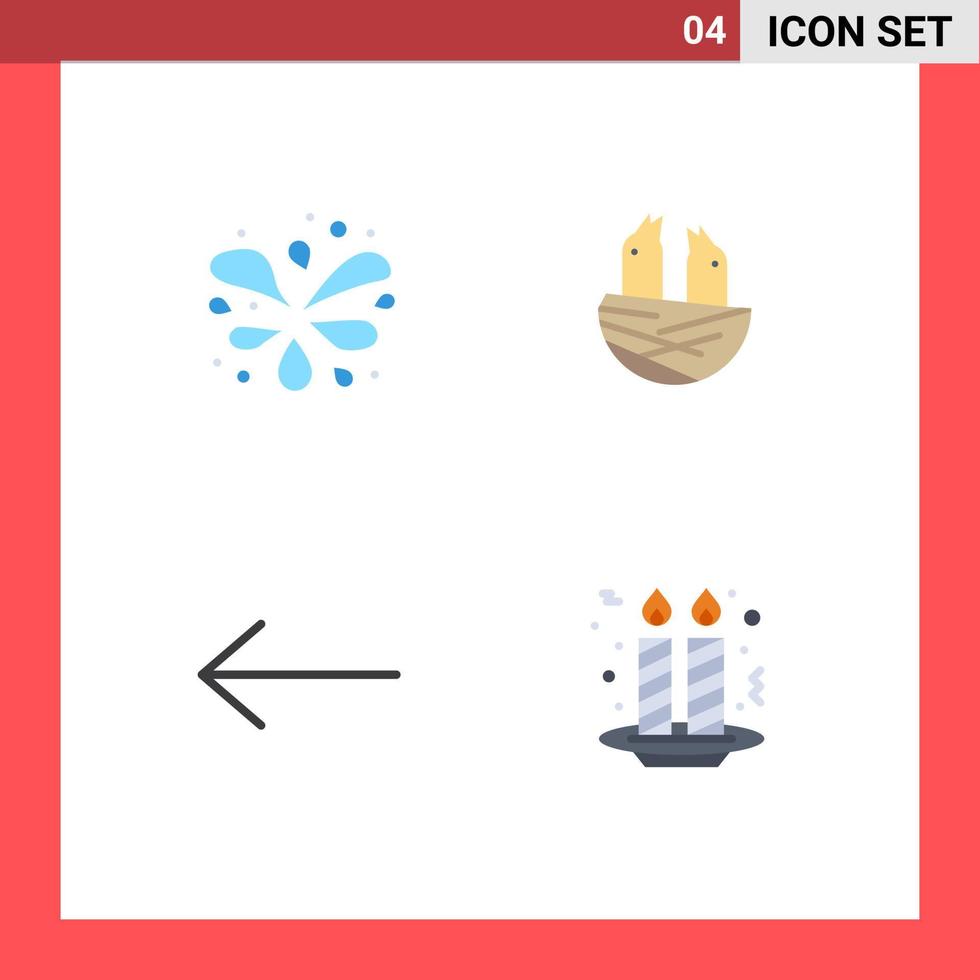 conjunto de pictogramas de 4 ícones planos simples de bolo de piscina ondulada, velas de primavera de animais, elementos de design de vetores editáveis