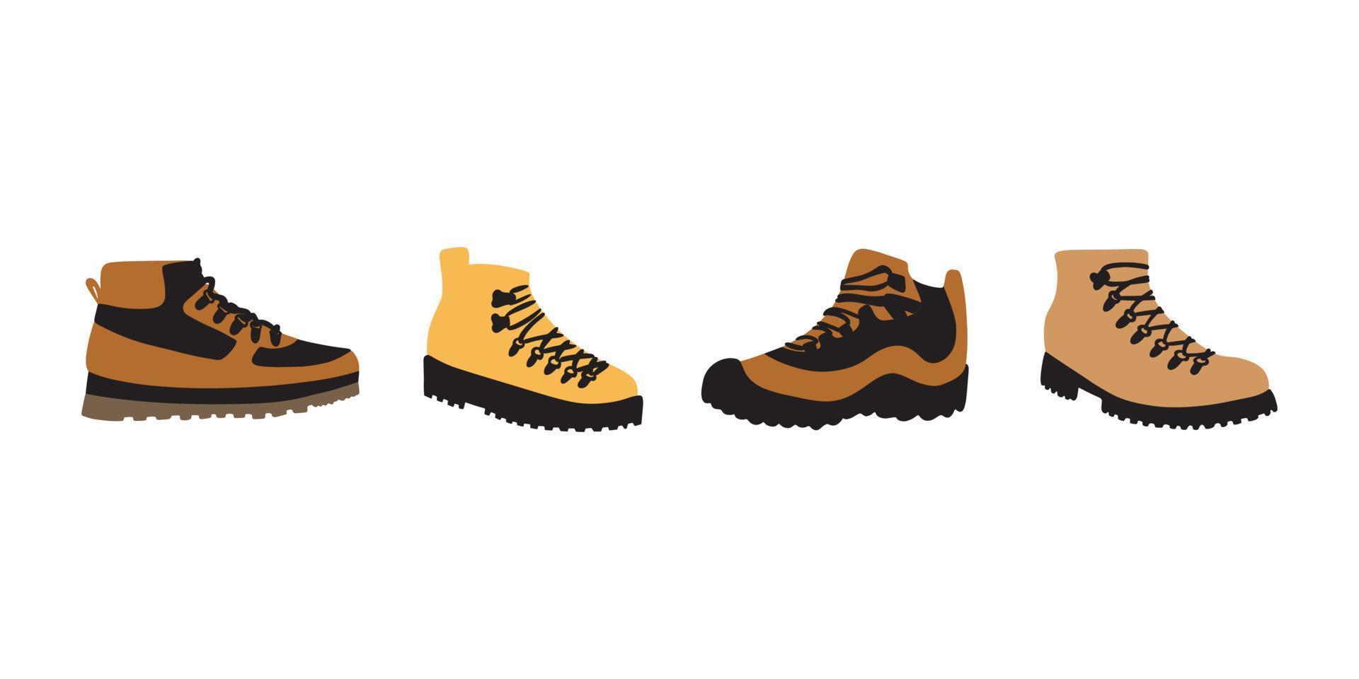 conjunto de botas para caminhadas e trekking. ilustração vetorial desenhada à mão vetor