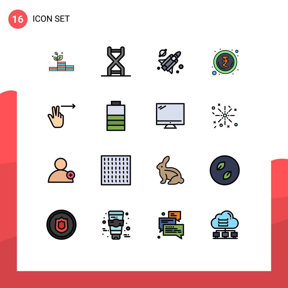 pacote de interface do usuário de 16 linhas básicas preenchidas de cores planas de elementos de design de vetores criativos editáveis de genética de rúpia indiana dos dedos direitos