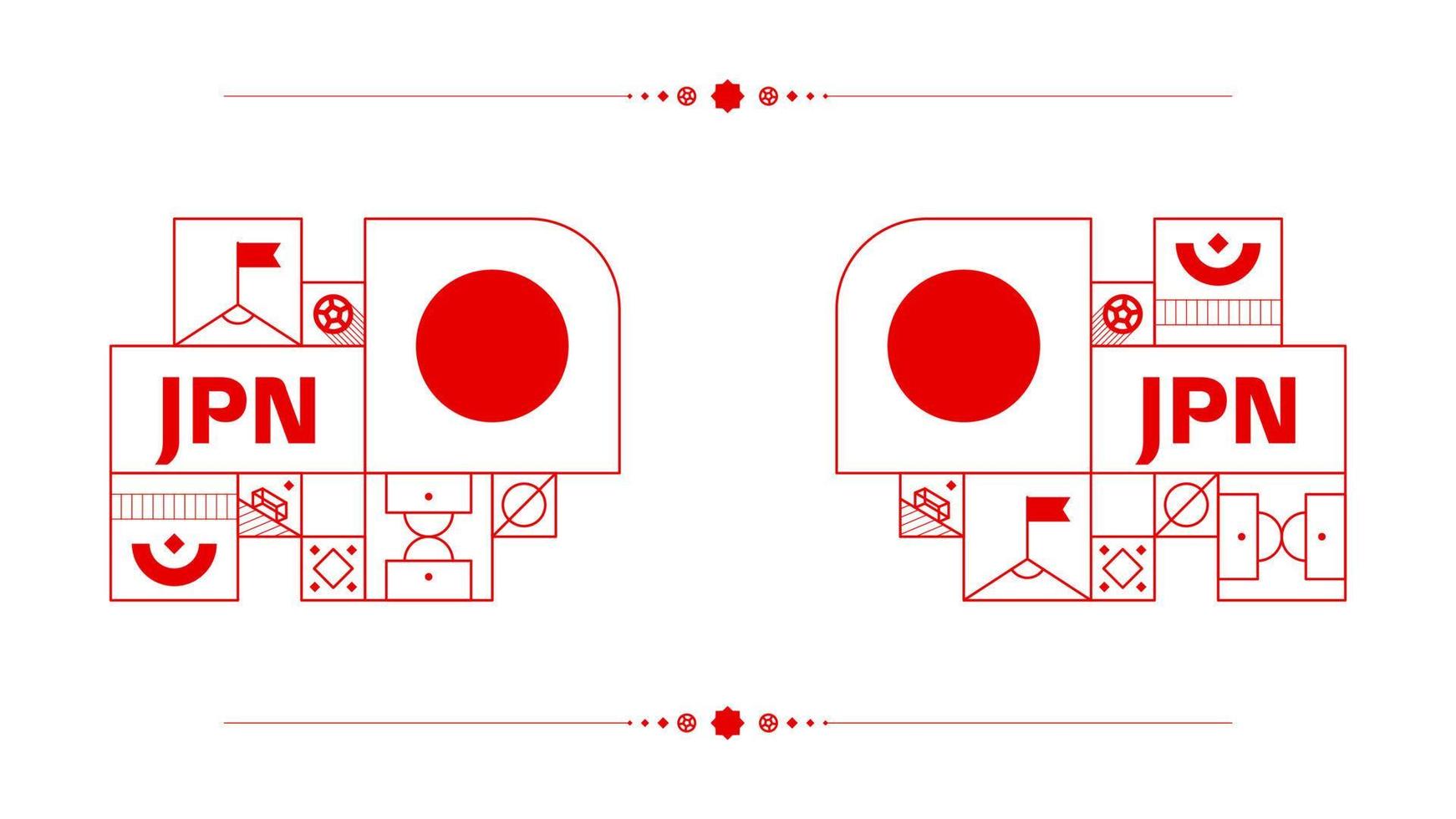 bandeira do japão para o torneio da copa de futebol de 2022. bandeira da equipe nacional isolada com elementos geométricos para ilustração vetorial de futebol ou futebol 2022 vetor