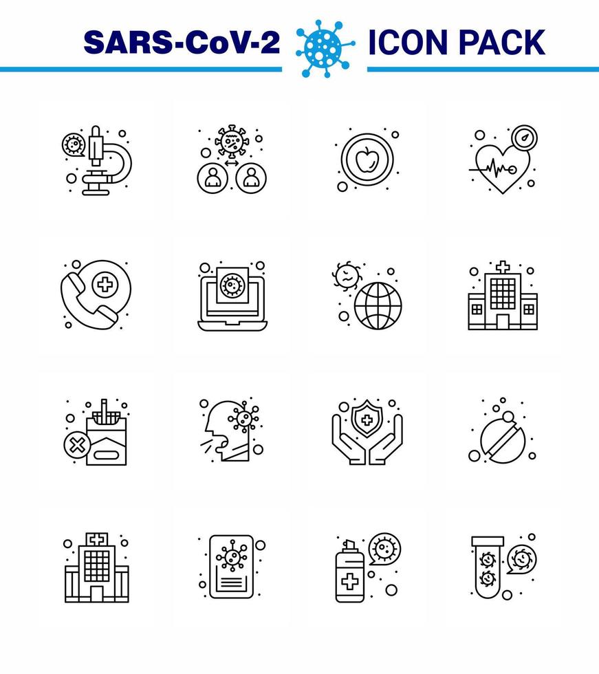 prevenção de vírus corona covid19 dicas para evitar lesões ícone de 16 linhas para apresentação médico em tempo de chamada pulso de vírus viral coronavírus 2019nov elementos de design de vetor de doença