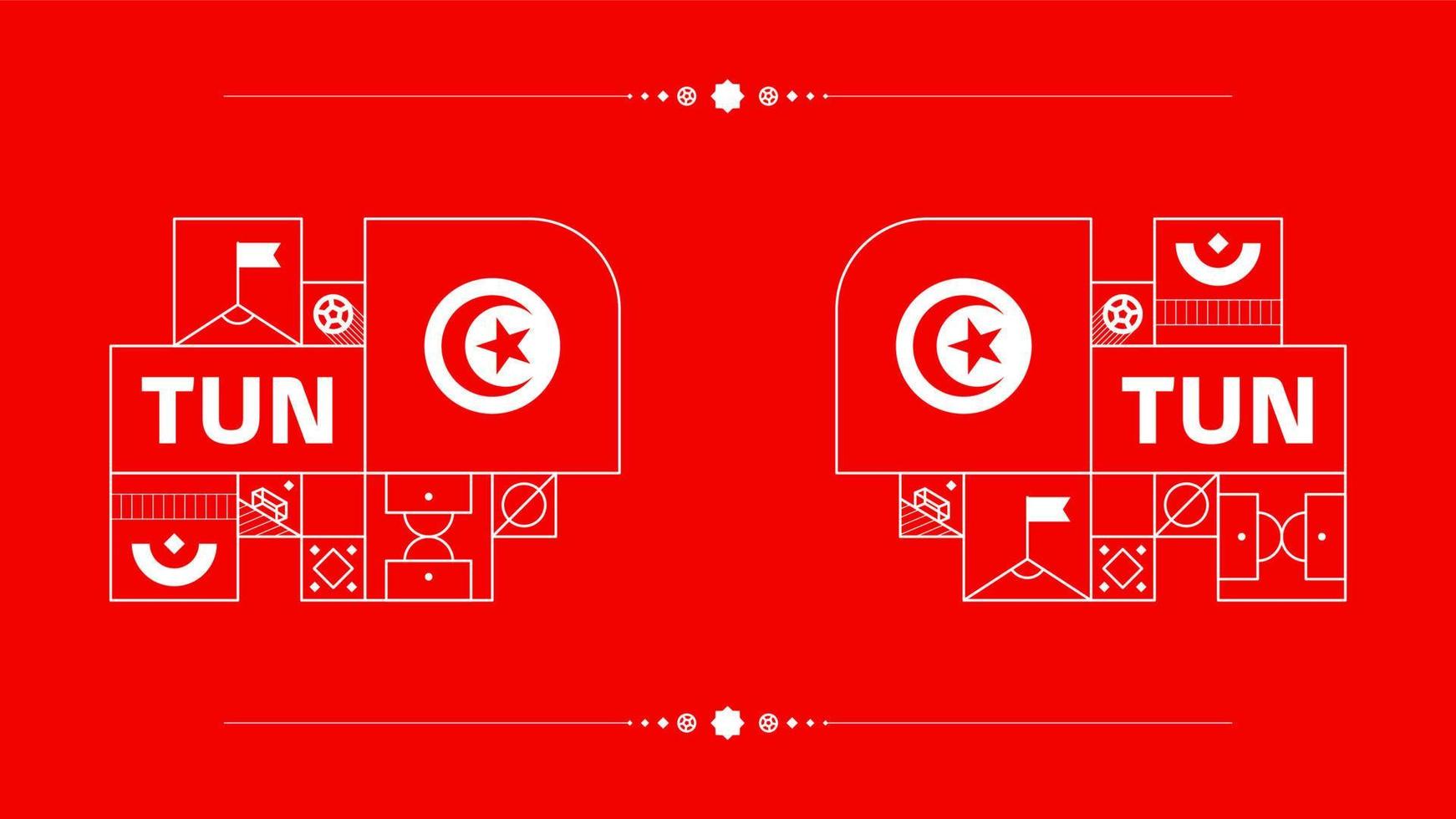 bandeira da tunísia para o torneio da copa de futebol de 2022. bandeira da equipe nacional isolada com elementos geométricos para ilustração vetorial de futebol ou futebol 2022 vetor