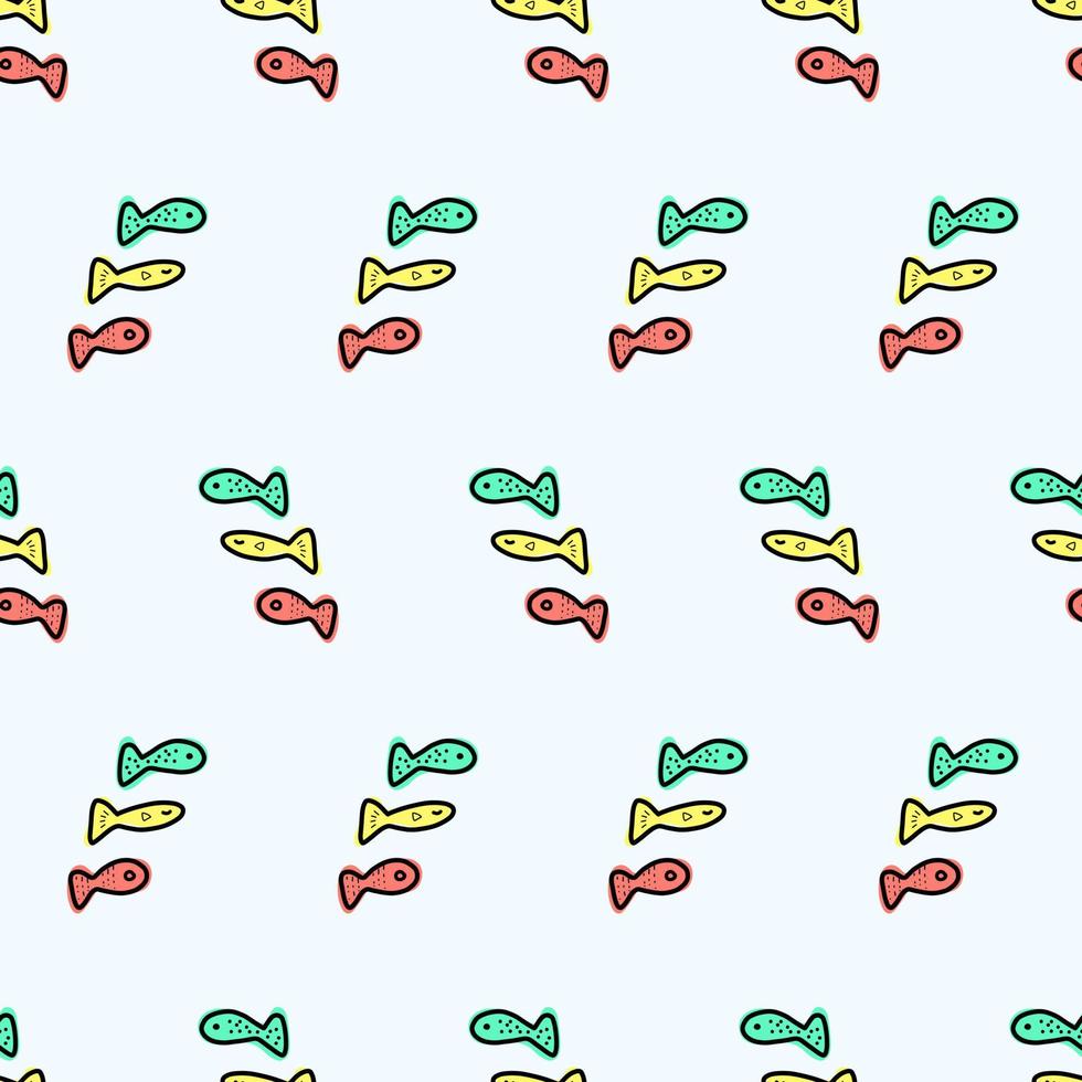 desenhada doodle padrão de peixe. peixes multicoloridos em um padrão para tecidos, têxteis, papel de embrulho, papéis de parede. padrão de vetor sem costura