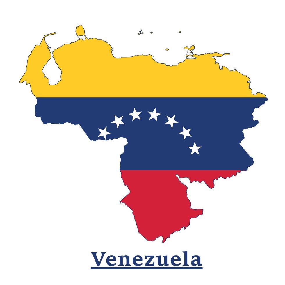 desenho do mapa da bandeira nacional da venezuela, ilustração da bandeira do país da venezuela dentro do mapa vetor