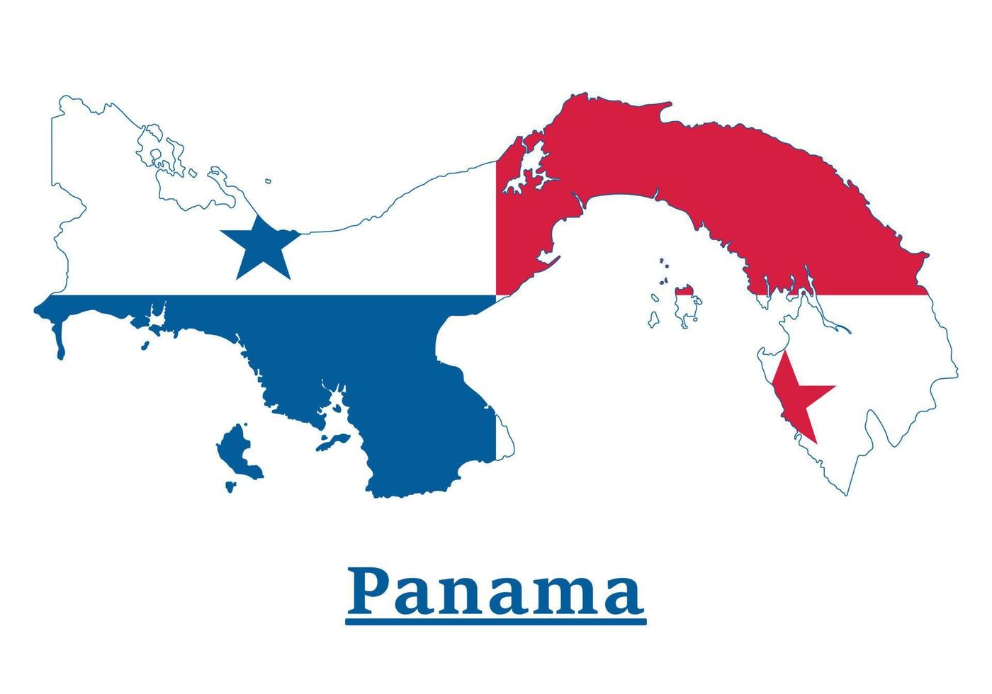 projeto do mapa da bandeira nacional do panamá, ilustração da bandeira do país do panamá dentro do mapa vetor