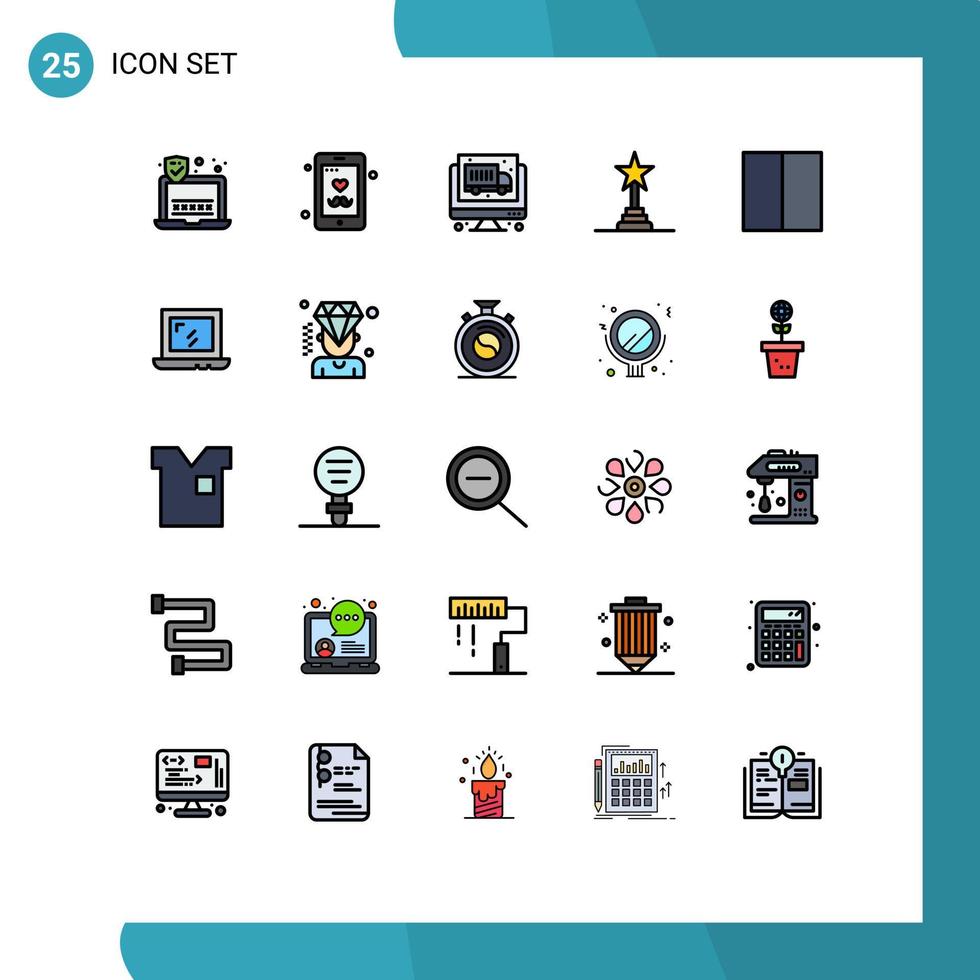 pacote de 25 sinais e símbolos modernos de cores planas de linha preenchida para mídia de impressão na web, como interface de área de trabalho, grade de caminhão, conquistas vitalícias, elementos de design vetorial editáveis vetor