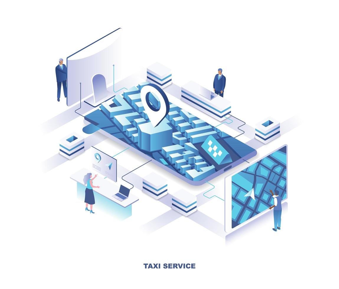 aplicativo móvel para design isométrico de serviço de táxi vetor