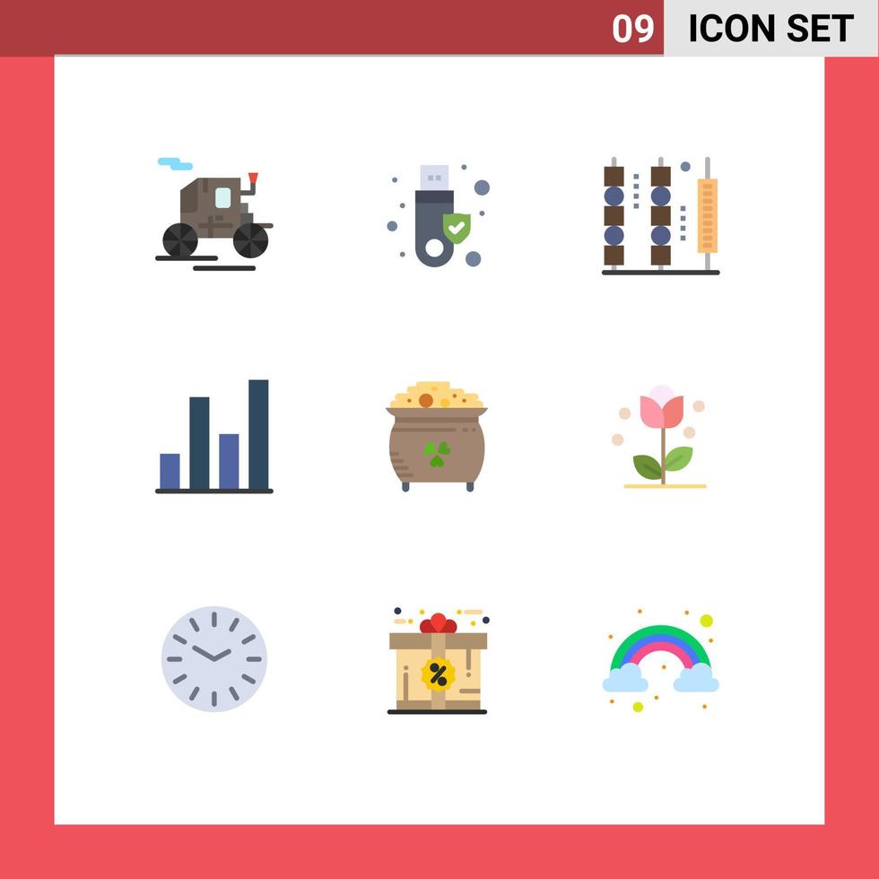 conjunto de 9 sinais de símbolos de ícones de interface do usuário modernos para elementos de design de vetores editáveis de análise de gráfico de comida de trevo de ouro