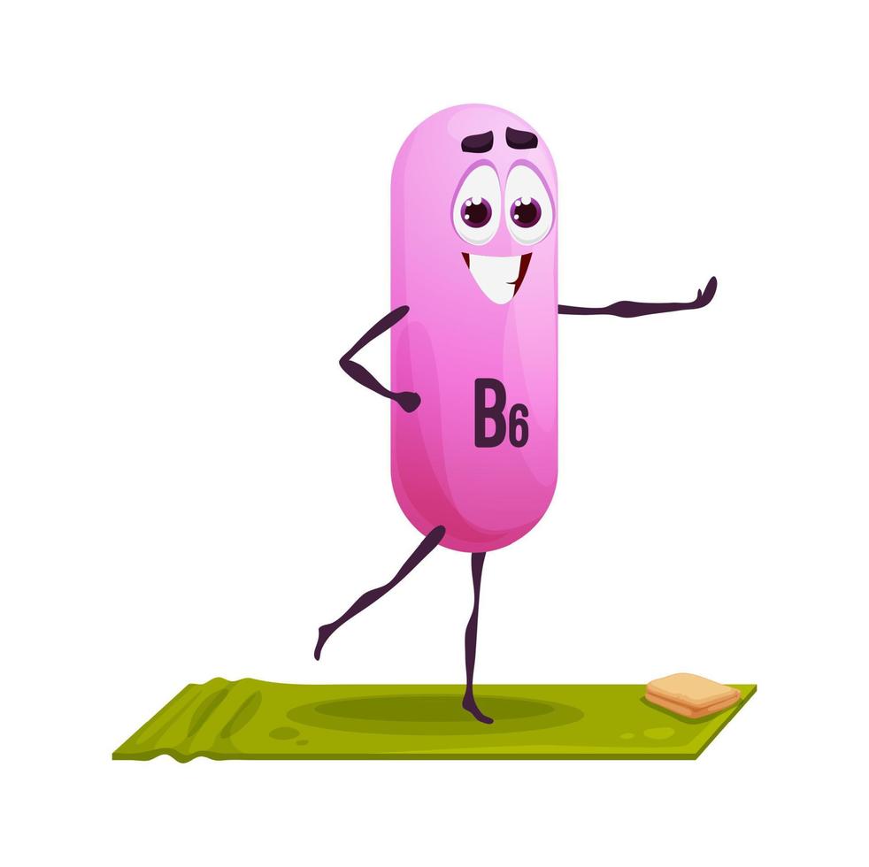 aptidão de ioga de personagem de vitamina b6 dos desenhos animados, adermin vetor