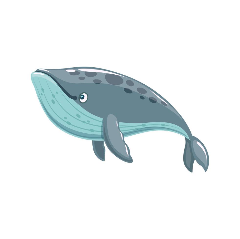 personagem de baleia engraçada de desenho animado e animal marinho fofo vetor