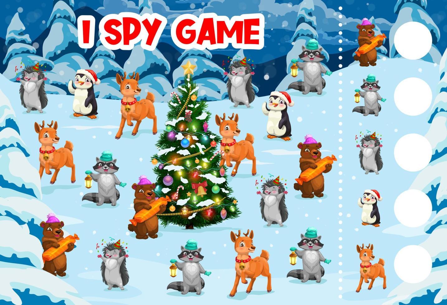 jogo de espionagem de natal, animais de desenho animado de férias vetor