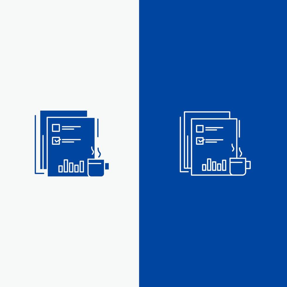 café notícias do mercado financeiro jornal jornais linha de papel e glifo ícone sólido azul bandeira linha e glifo ícone sólido bandeira azul vetor