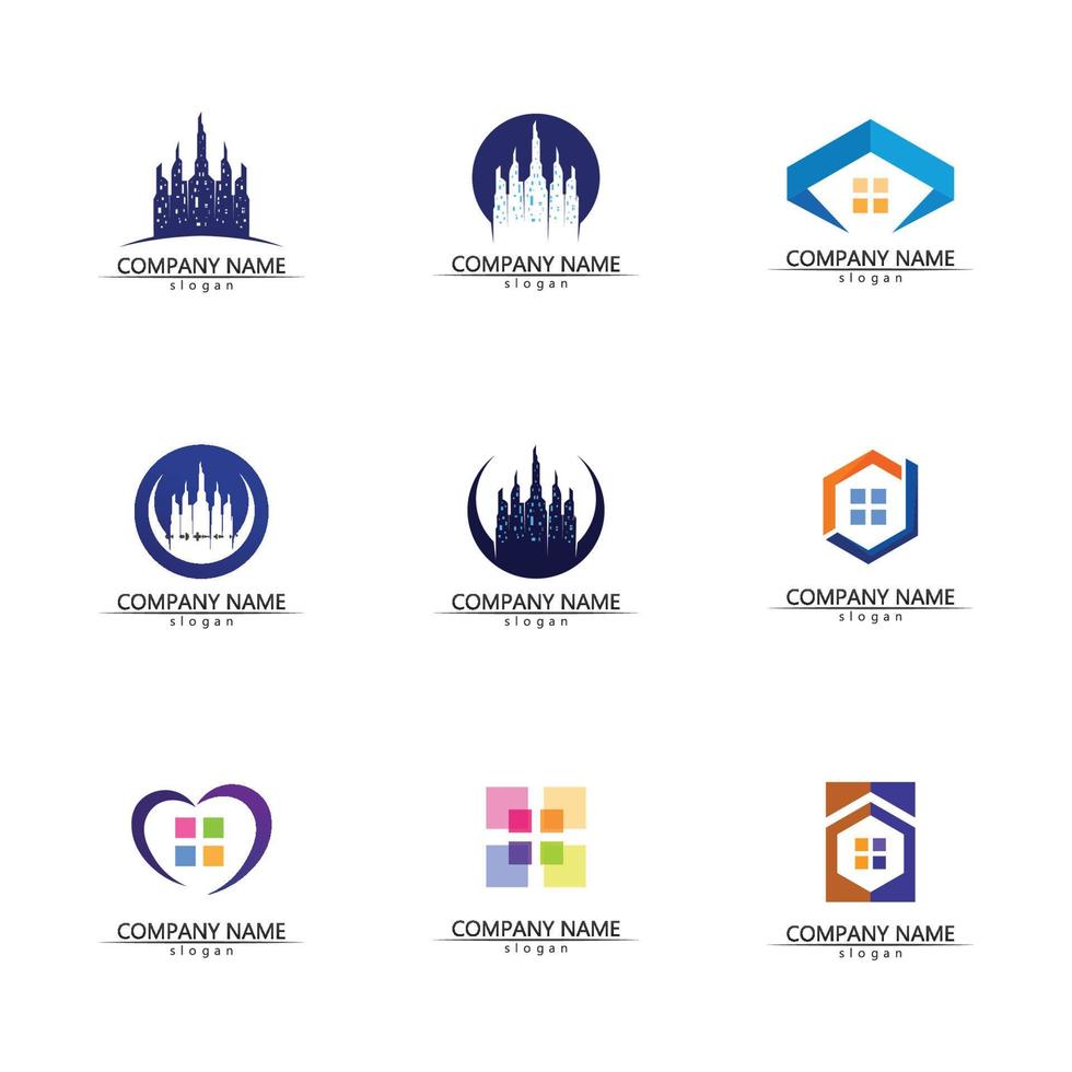 design de ilustração vetorial de logotipo de construção, modelo de logotipo imobiliário, ícone de símbolo de logotipo vetor