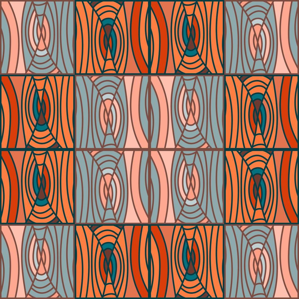 mosaico de padrão sem emenda de linhas no estilo dodle. mão desenhada ornamento vintage de textura de madeira abstrata. vetor