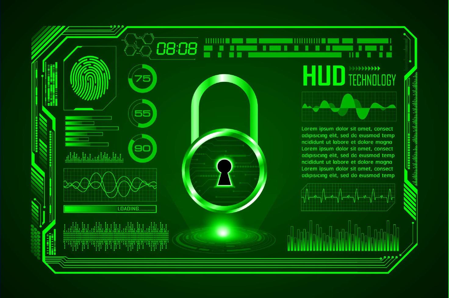 fundo de tela de tecnologia hud moderna com cadeado vetor