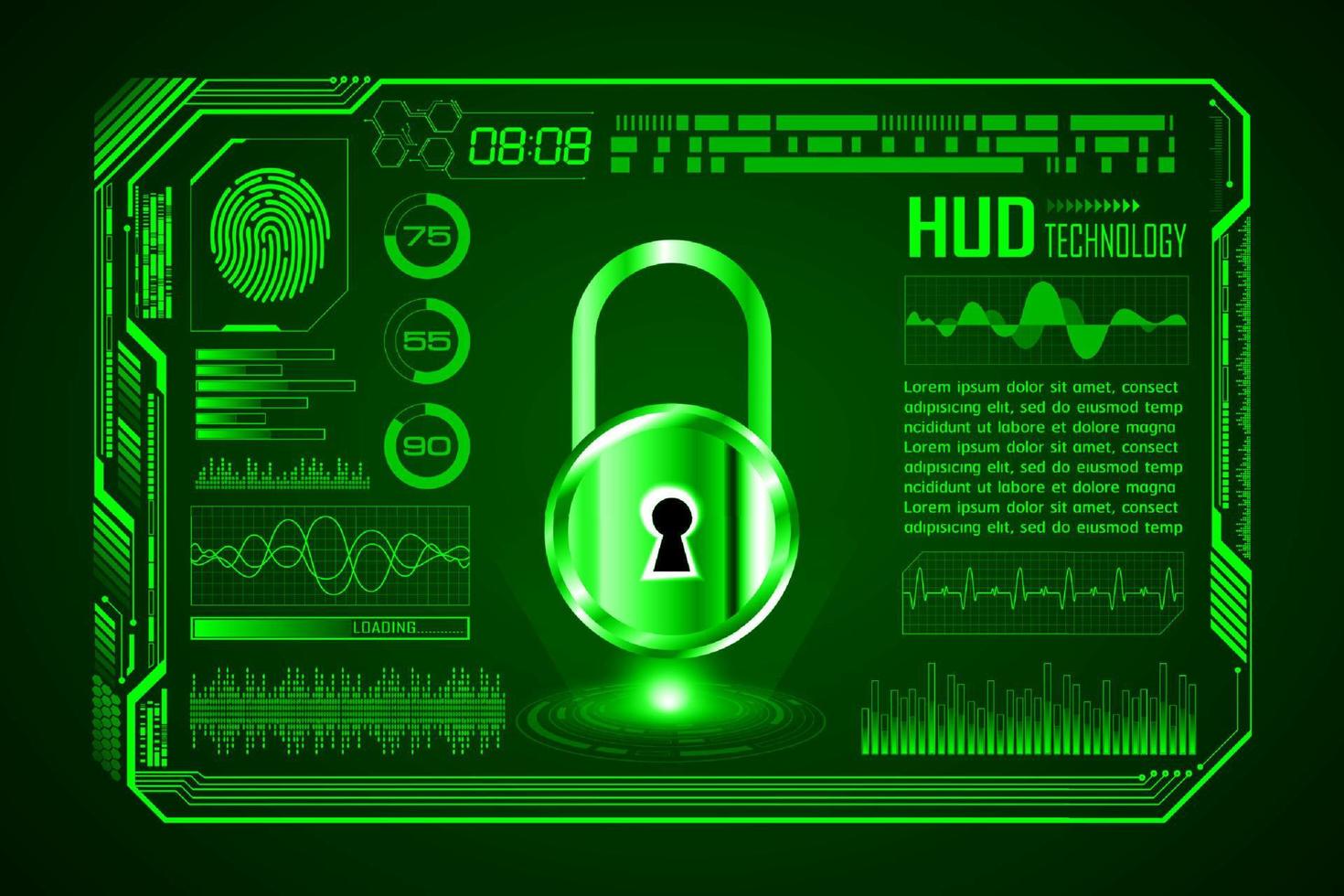 fundo de tela de tecnologia hud moderna com cadeado vetor