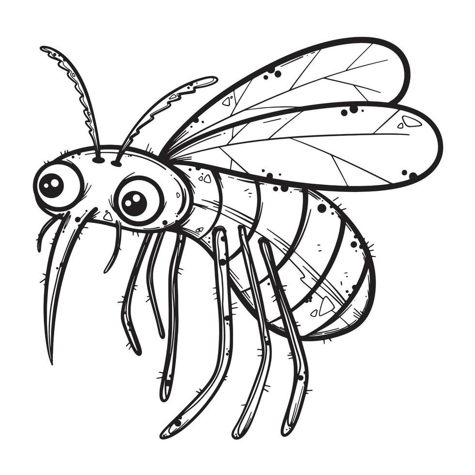 vetor mão desenhada inseto mosquito bonito. ilustração sobre o tema da vida selvagem, animais perigosos, parasitas. coloração antiestresse