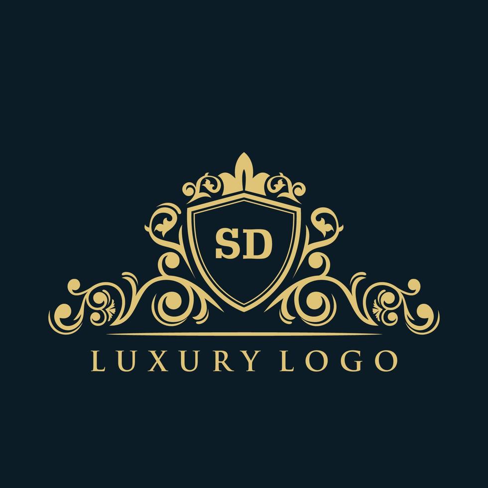 logotipo carta sd com escudo de ouro de luxo. modelo de vetor de logotipo de elegância.