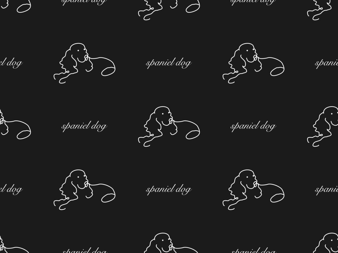 padrão perfeito de personagem de desenho animado de cachorro spaniel em fundo preto vetor