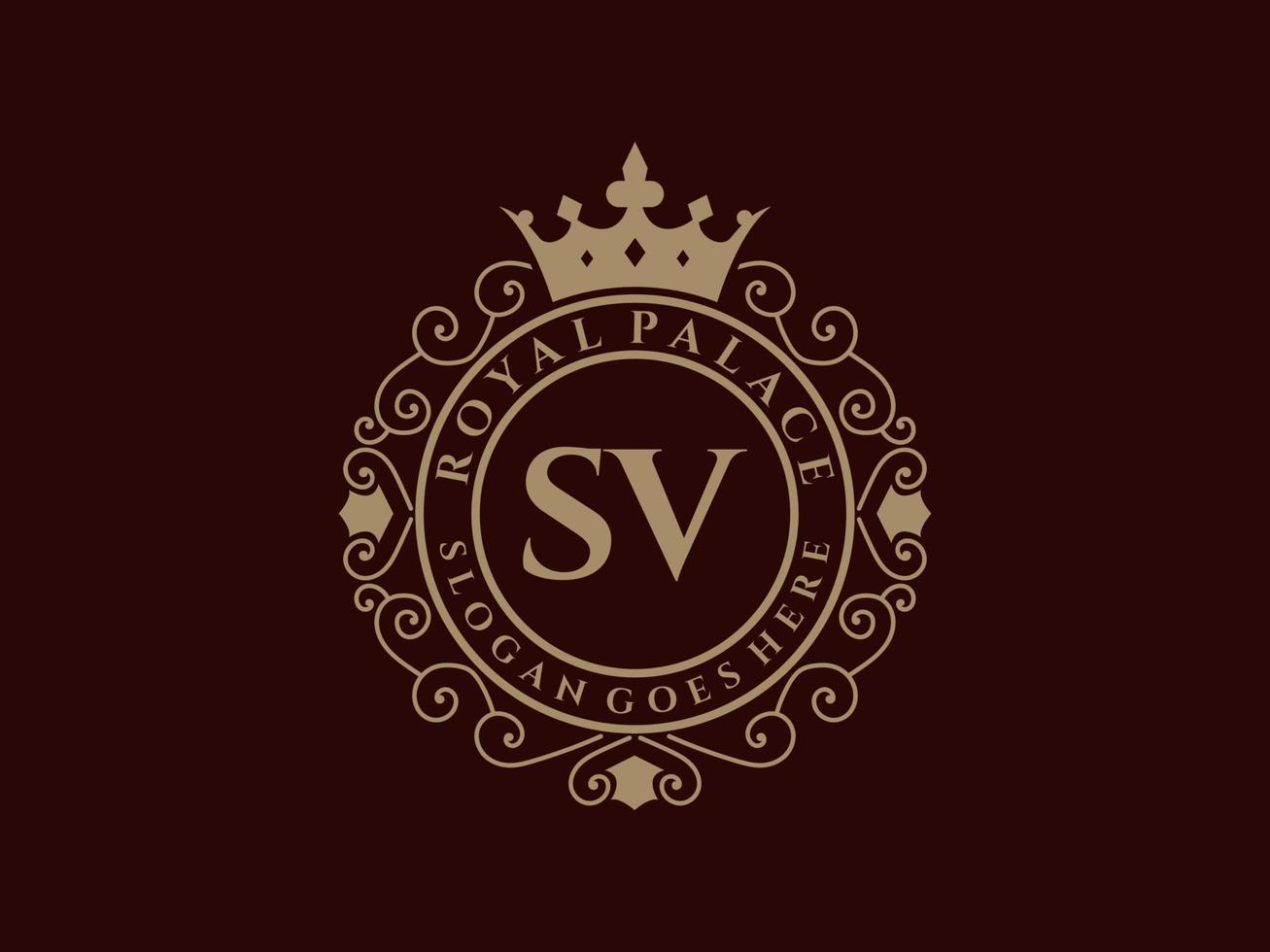 letra sv antigo logotipo vitoriano de luxo real com moldura ornamental. vetor