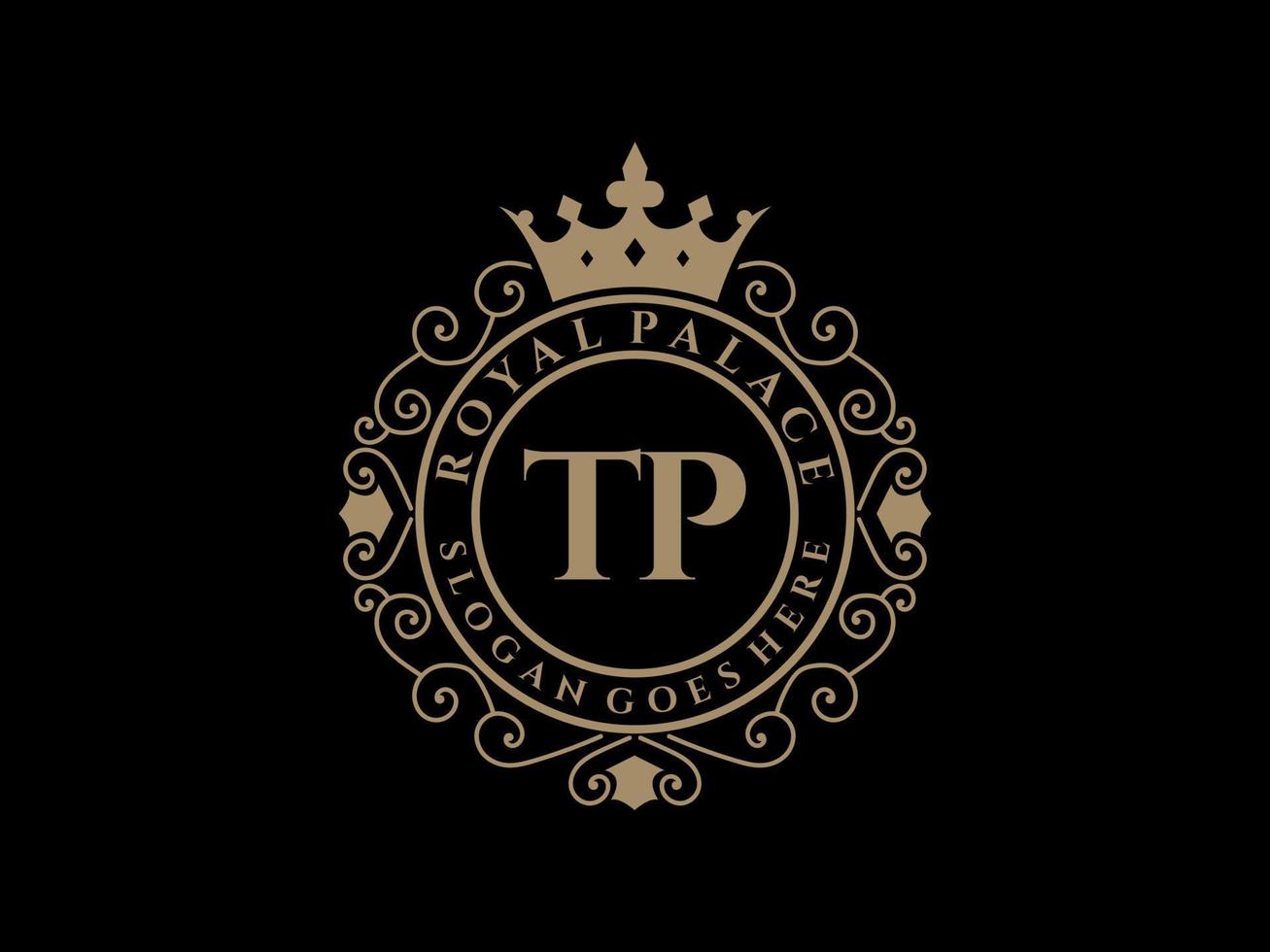 letra tp antigo logotipo vitoriano de luxo real com moldura ornamental. vetor