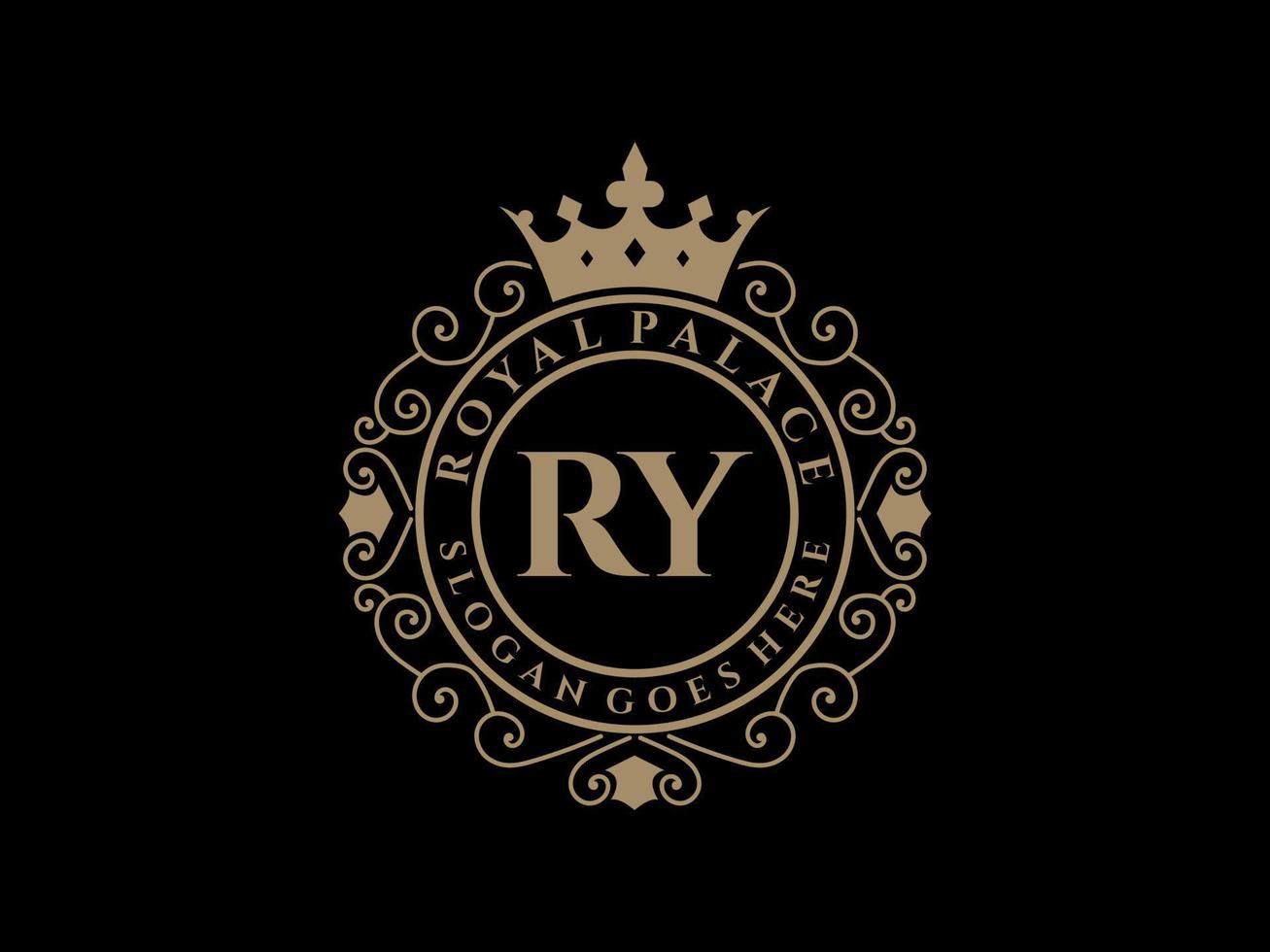 letra ry antigo logotipo vitoriano de luxo real com moldura ornamental. vetor