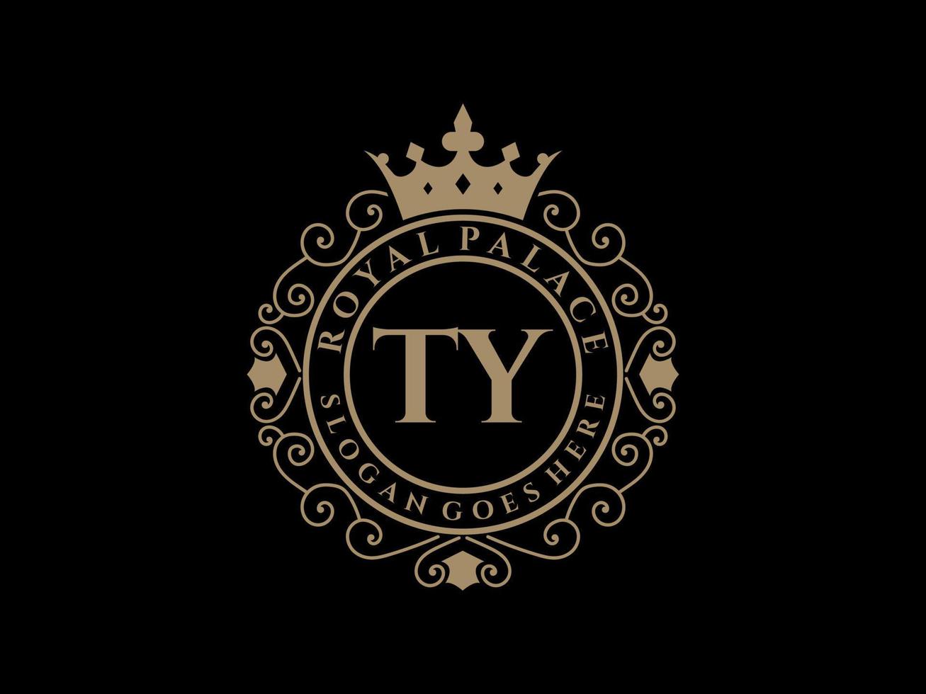letra ty antigo logotipo vitoriano de luxo real com moldura ornamental. vetor