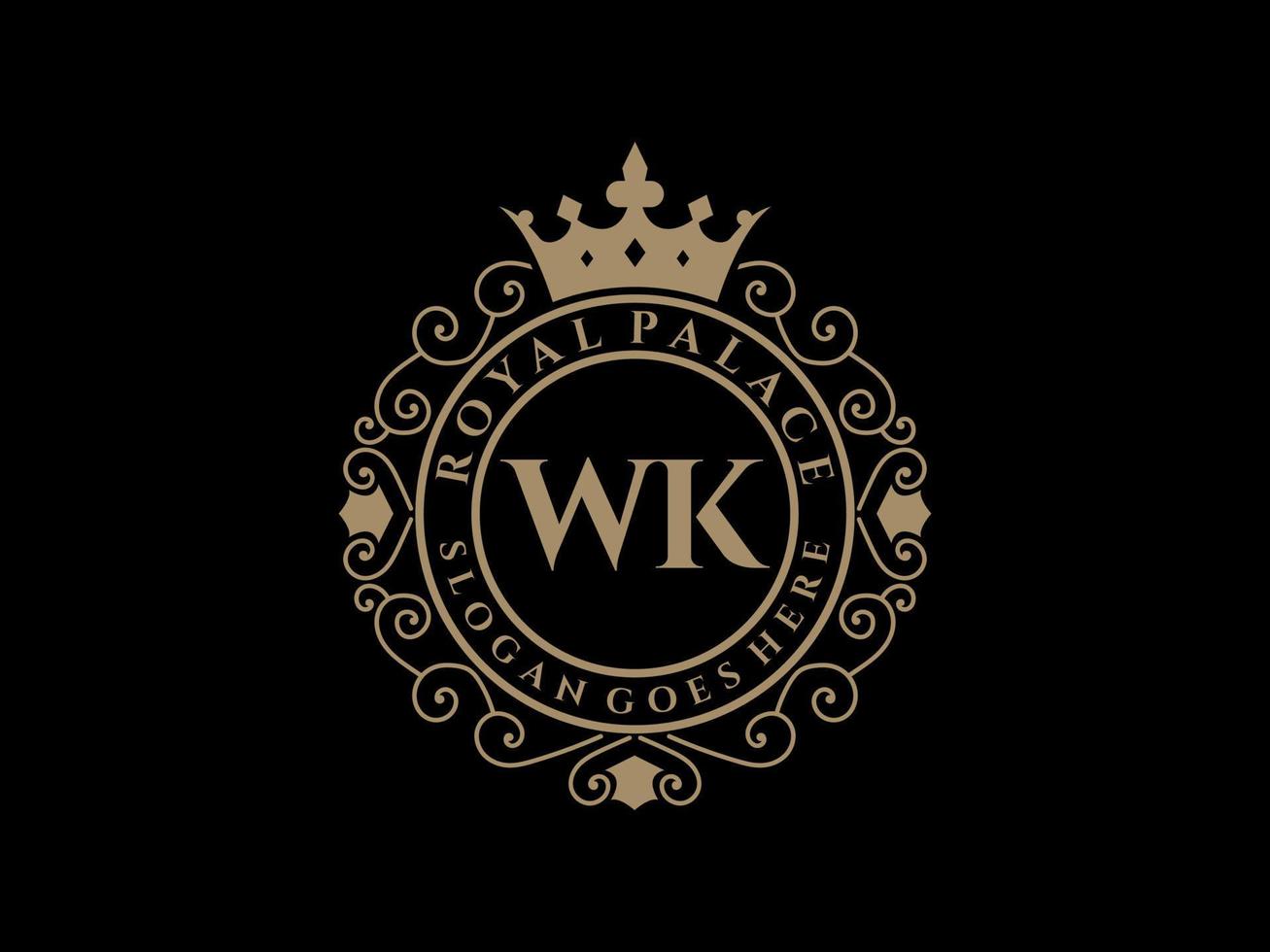 letra wk antigo logotipo vitoriano de luxo real com moldura ornamental. vetor