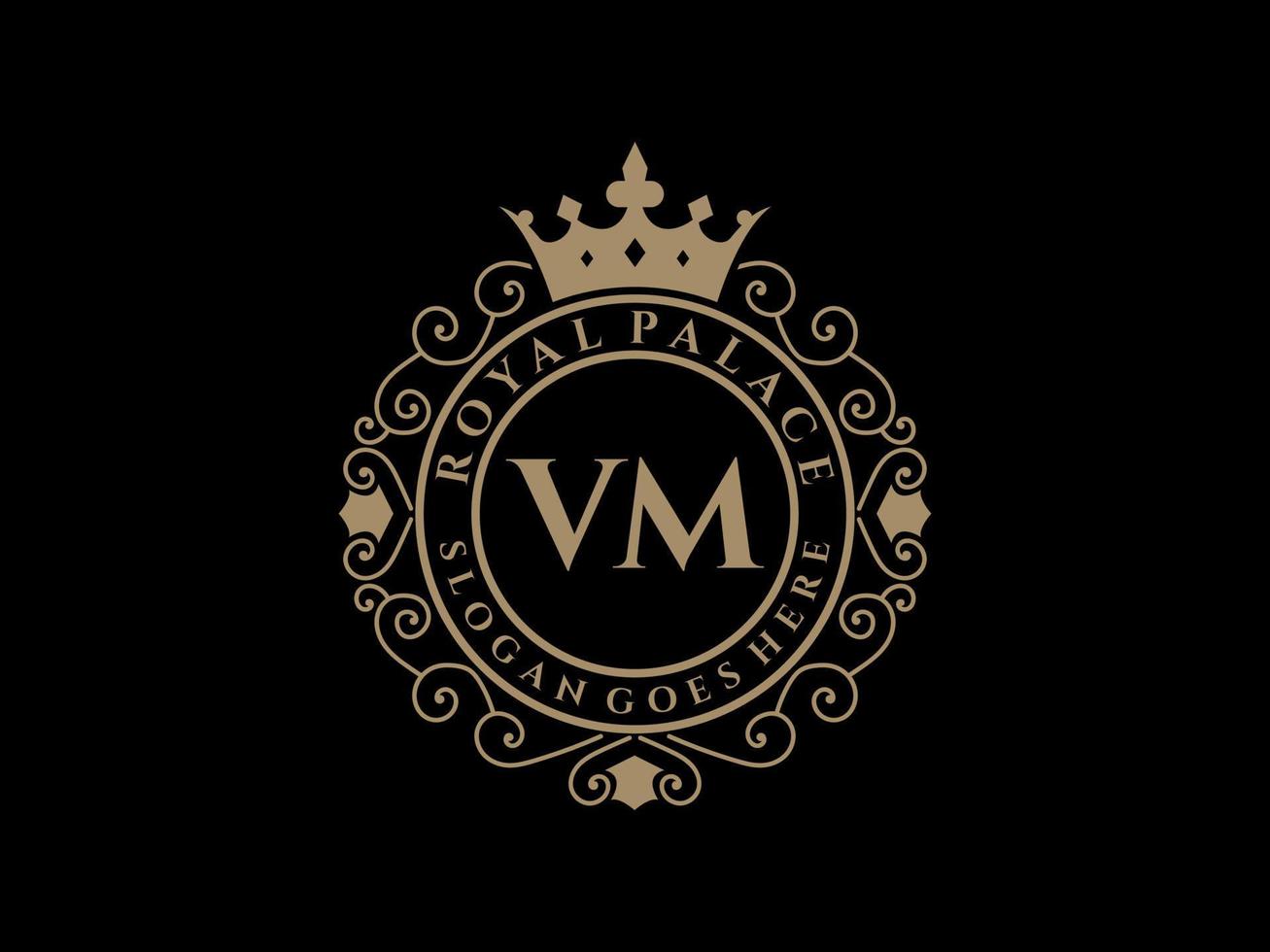 carta vm antigo logotipo vitoriano de luxo real com moldura ornamental. vetor