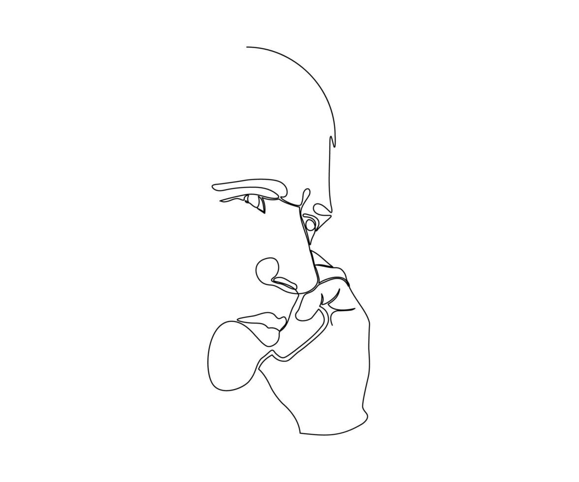 retrato de um homem com um telefone, desenhado à mão em estilo minimalista, na técnica de uma linha, monolinha. vetor