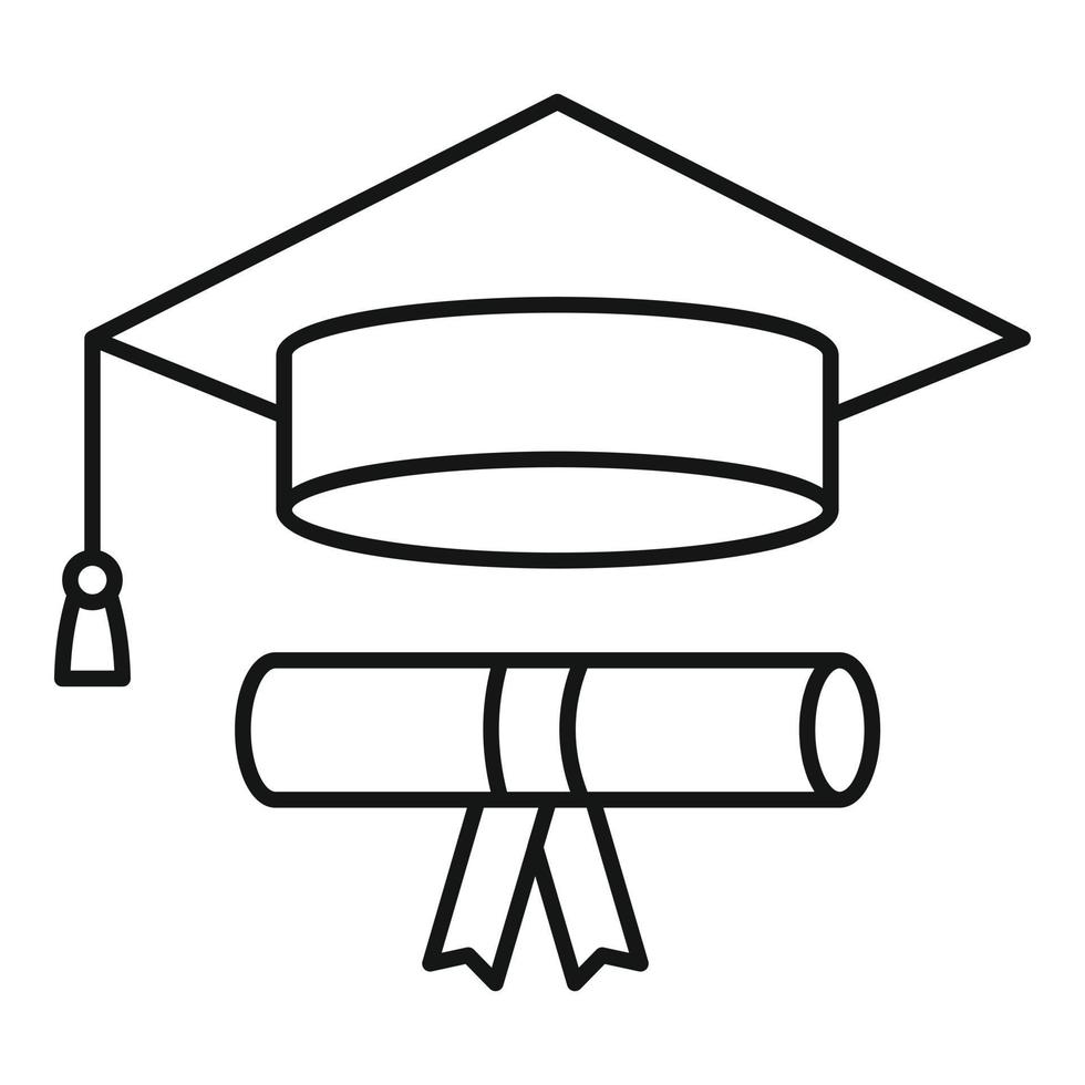 ícone de diploma de chapéu graduado, estilo de estrutura de tópicos vetor