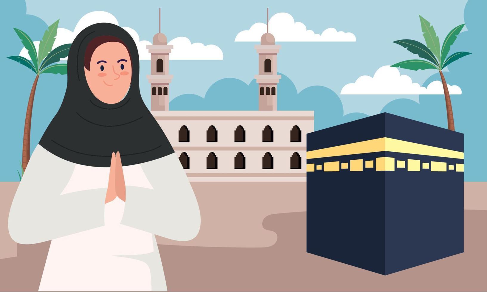 mesquita de cultura muçulmana com mulher vetor