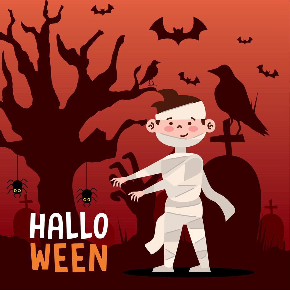 letras de halloween com pequena múmia vetor