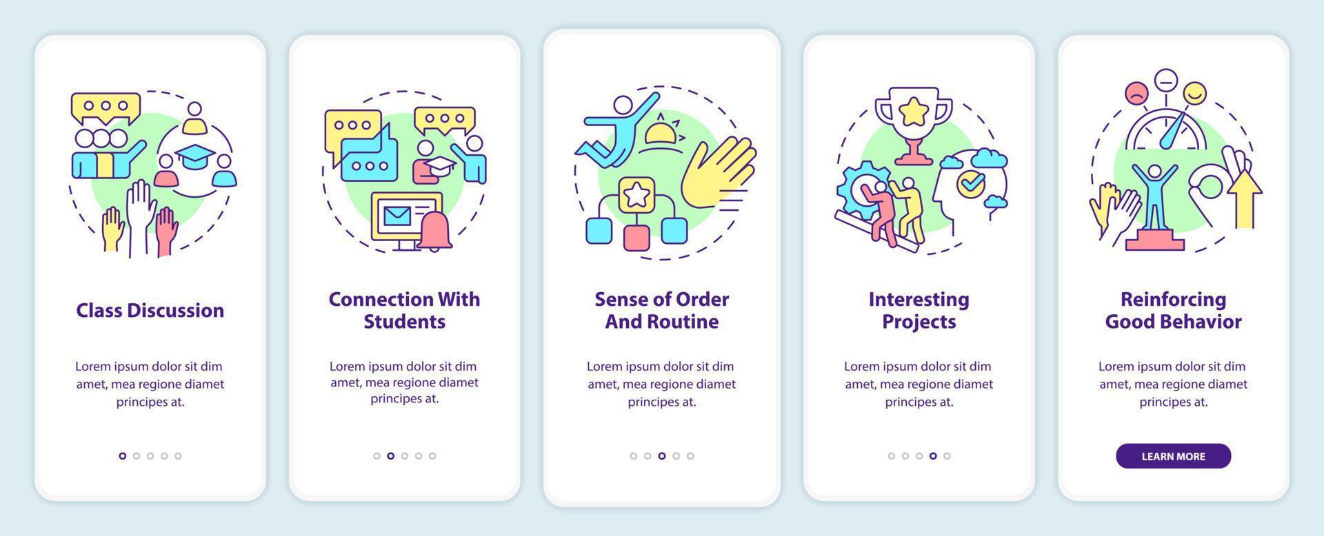 ambiente de aprendizado saudável integrando a tela do aplicativo móvel. instruções gráficas editáveis passo a passo de 5 etapas com conceitos lineares. modelo ui, ux, gui. vetor