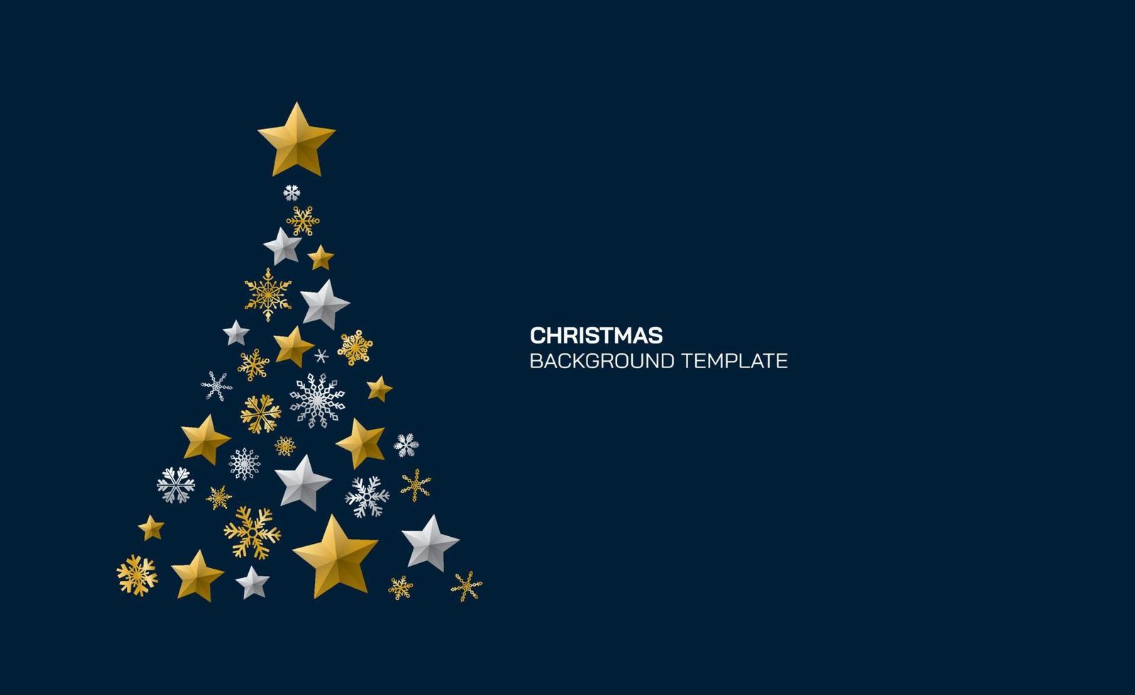 árvore de natal abstrata feita de estrelas e flocos de neve em fundo azul escuro tem espaço em branco. cartão de natal de luxo. vetor