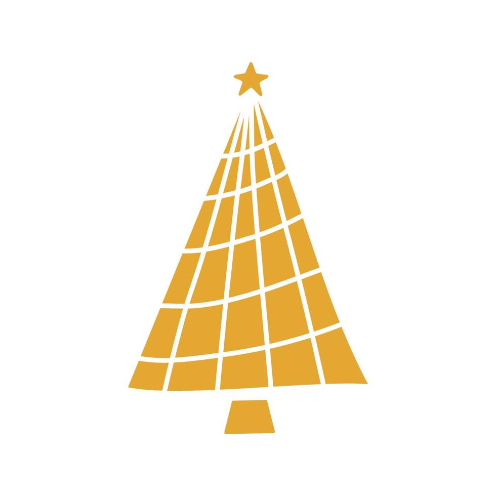 ilustração de silhueta de ouro de árvore de natal desenhada à mão plana vetor