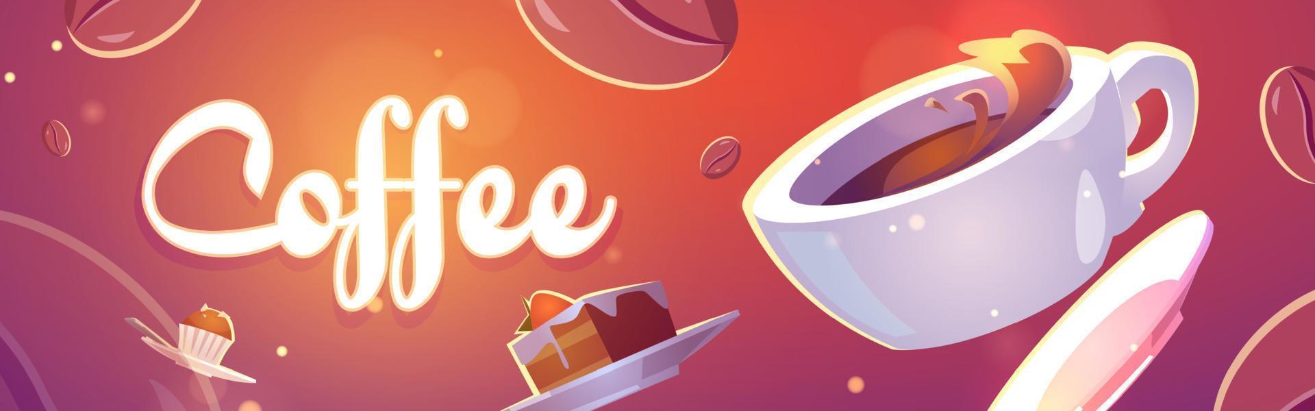 banner de café com ilustração de xícara e doces vetor