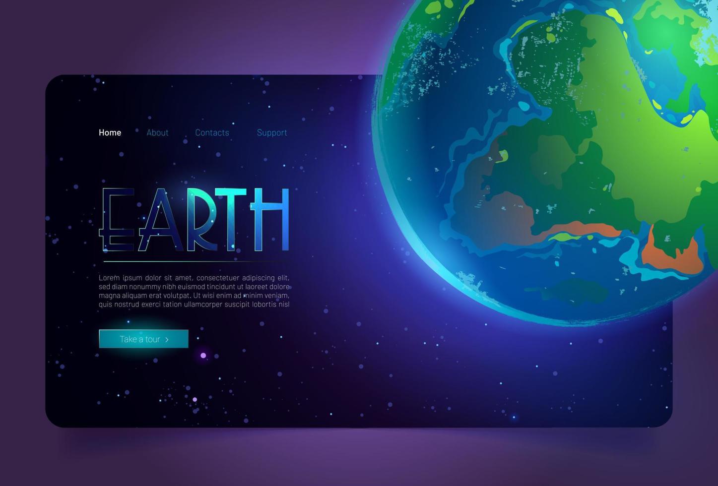 página de destino dos desenhos animados da terra, planeta no universo vetor