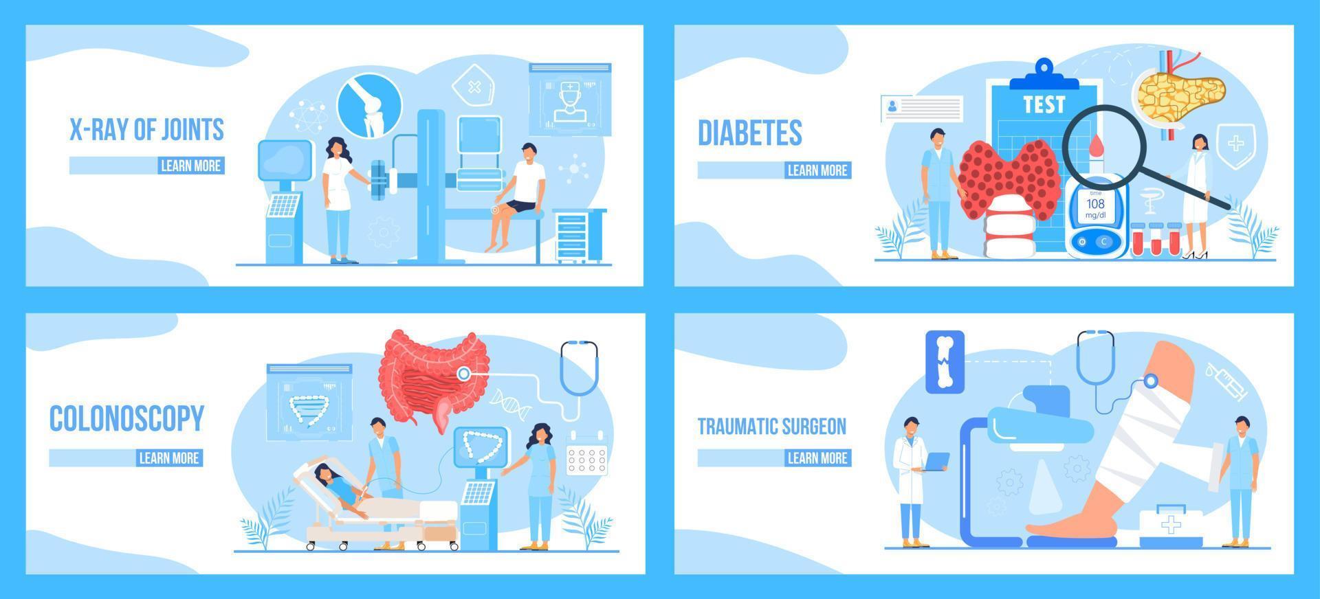 raio-x da articulação, traumatologia, vetor de conceito de colonoscopia. digitalização do paciente na clínica. os médicos do intestino examinam,