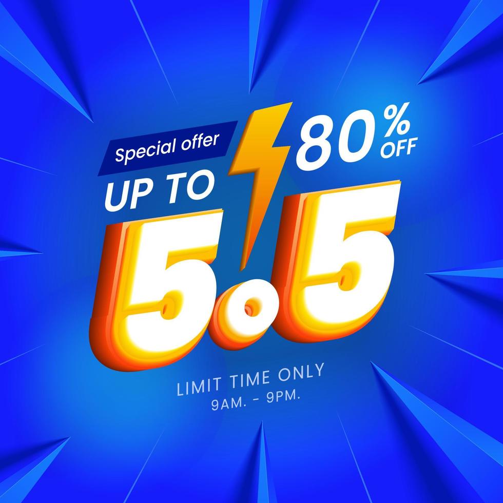 5.5 banner de dia de compras de venda especial com fundo azul. uso para mídia social e site. venda de oferta especial com 80% de desconto em campanha ou promoção. vetor