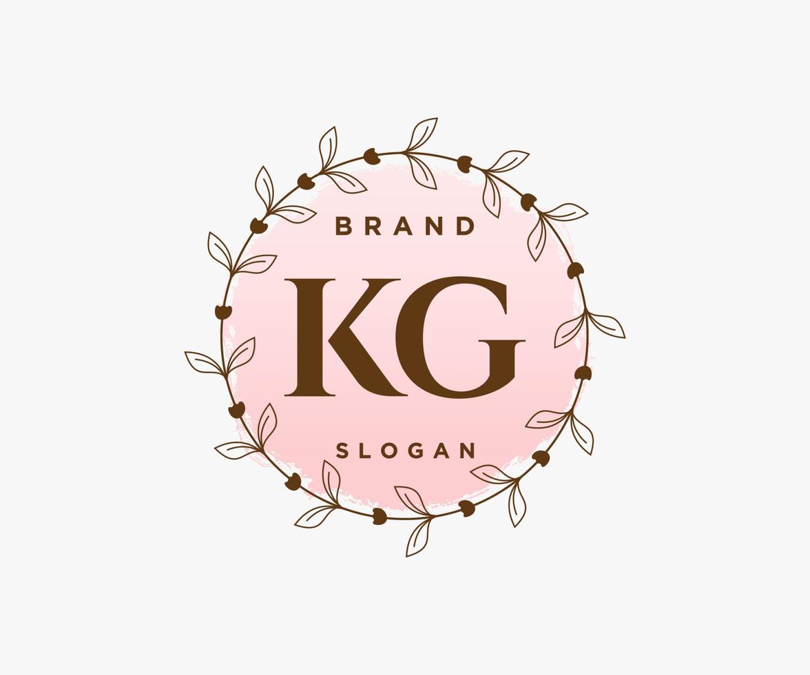 logo feminino inicial kg. utilizável para logotipos de natureza, salão, spa, cosméticos e beleza. elemento de modelo de design de logotipo de vetor plana.