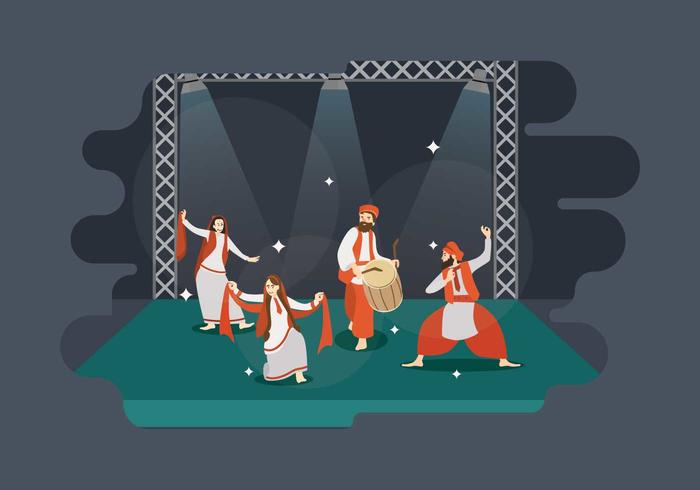 Homem e mulheres livres Desempenho Bhangra Dance In Ilustração Stage vetor