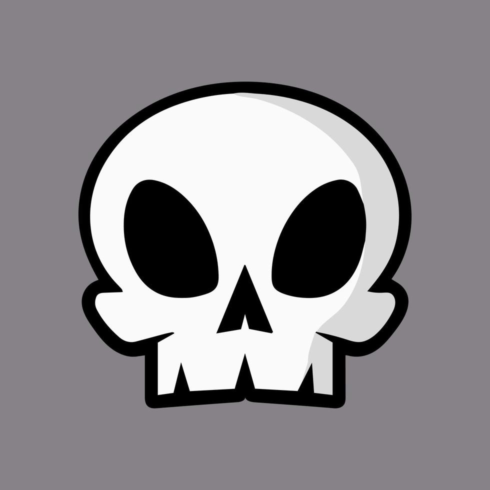 divertido logotipo do crânio dos desenhos animados. símbolo morto isolado. silhueta fofa morta de halloween. arte gráfica. adesivo de mascote da morte. emoticon divertido. desenho do mal. ossos da bandeira pirata. vetor