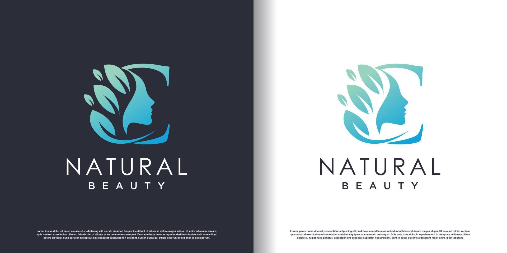modelo de logotipo de beleza natural com conceito de letra c vetor premium