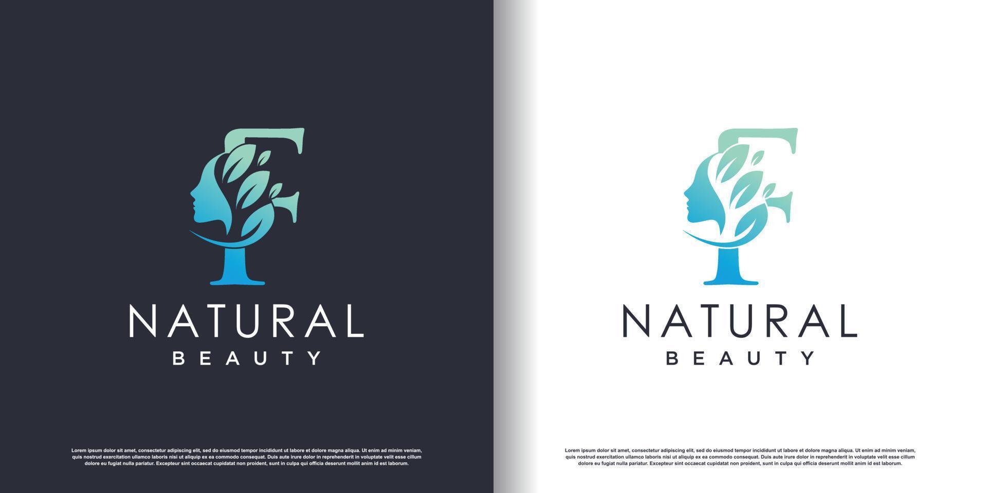 modelo de logotipo de beleza natural com conceito de letra f vetor premium