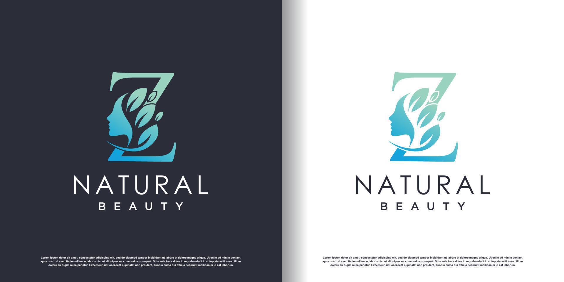 modelo de logotipo de beleza natural com conceito de letra z vetor premium